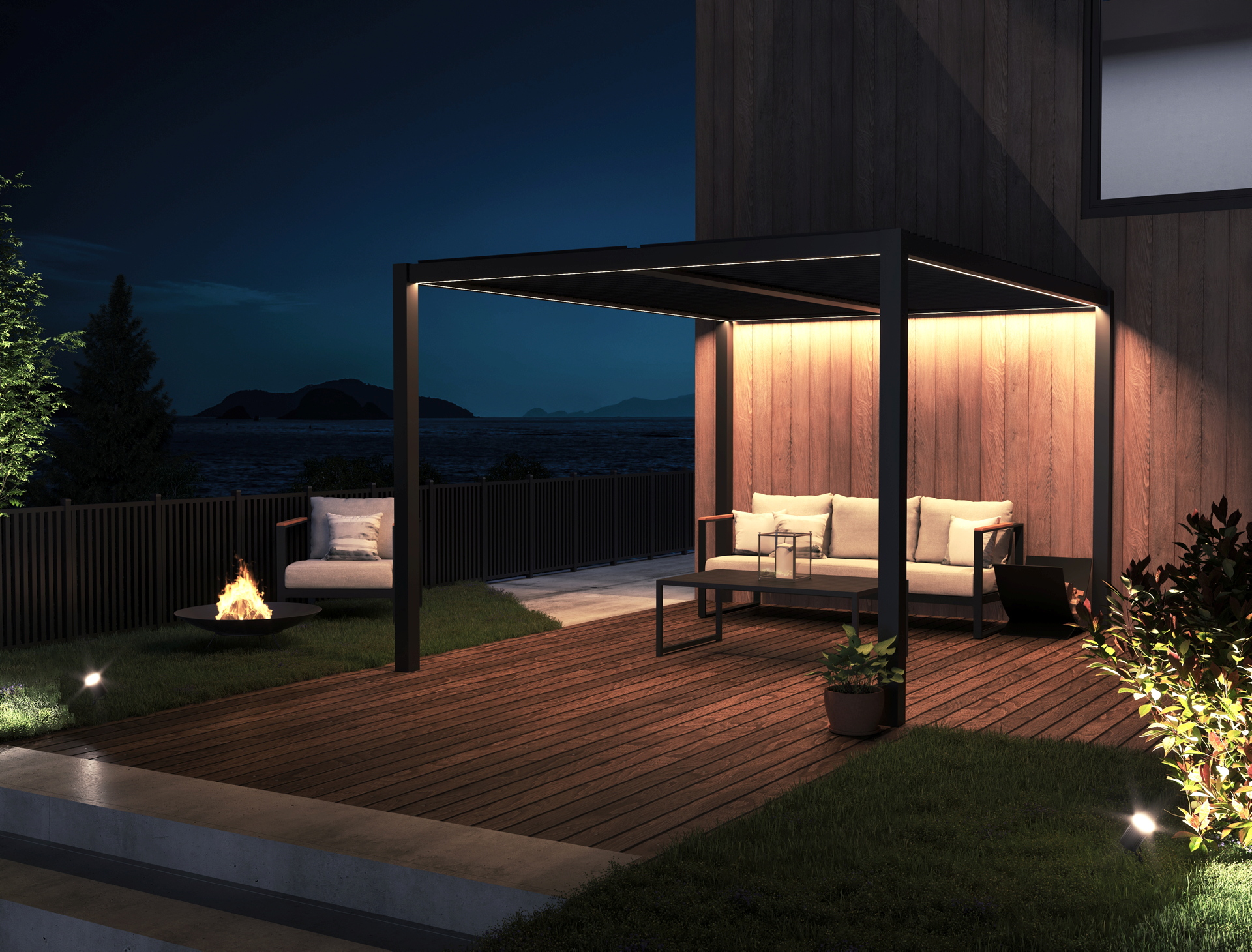 Pergola 3x4 meter m/LED-lys  