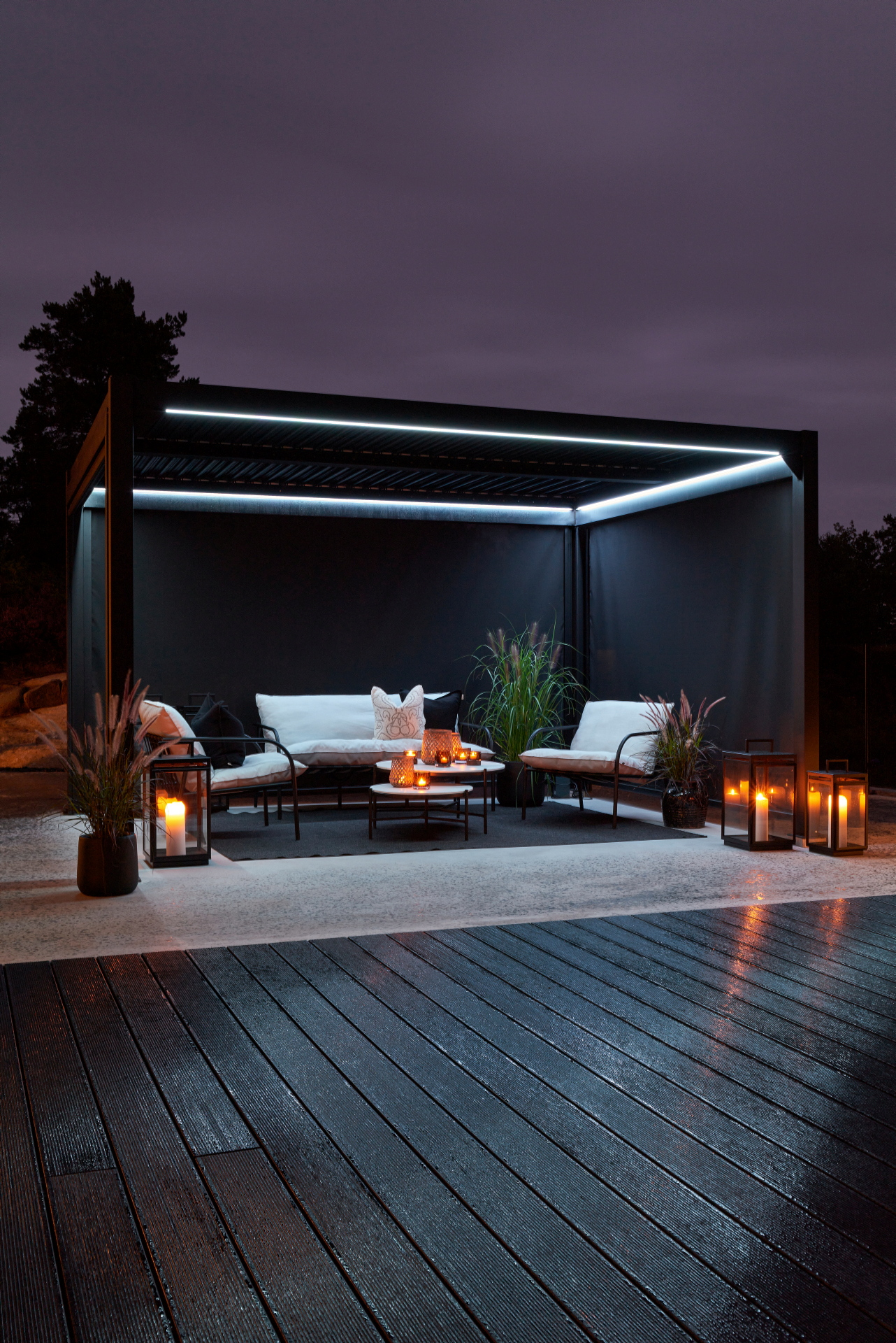 Pergola 3x4 meter m/LED-lys  